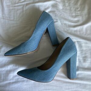 Denim block heels